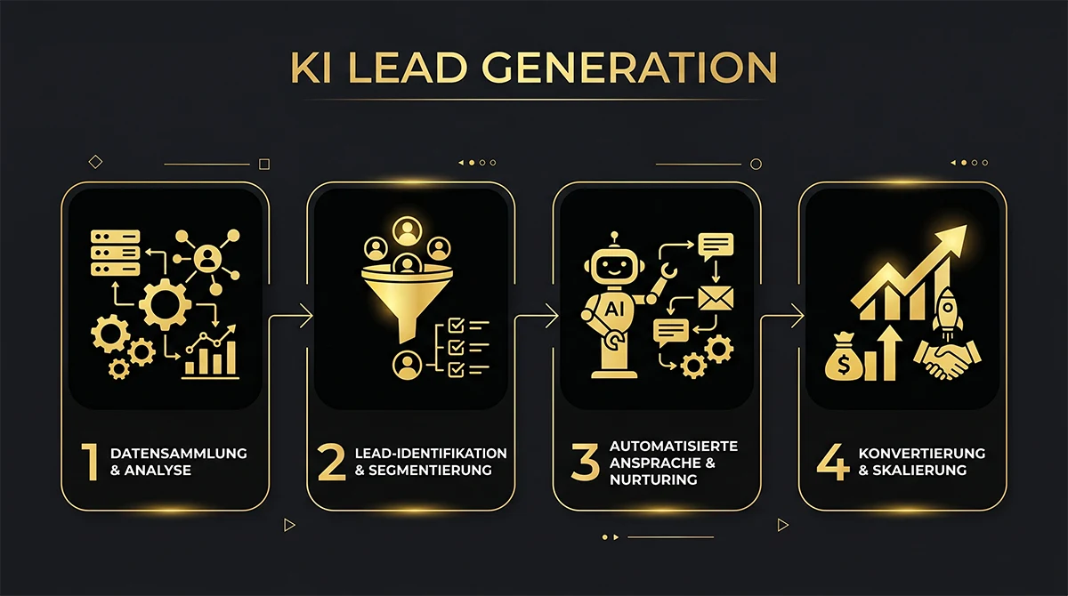 Lead Generation System: 4-Schritte KI-Prozess â Datensammlung, Lead-Identifikation, Ansprache, Konvertierung â 